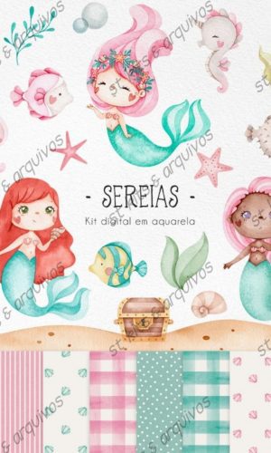 Kit Digital Sereias em Aquarela