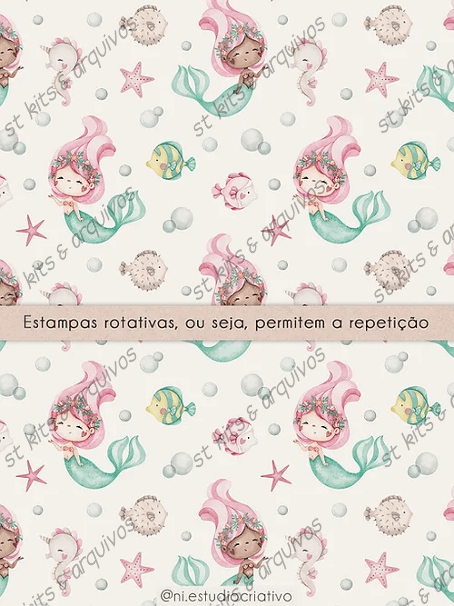 Kit Digital Sereias em Aquarela - Imagem 4