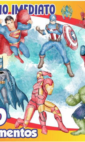 Kit Digital Super Heróis Aquarela