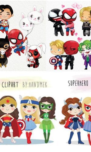 Kit Digital Super Herois aquarela Scrapbook Arquivo Png
