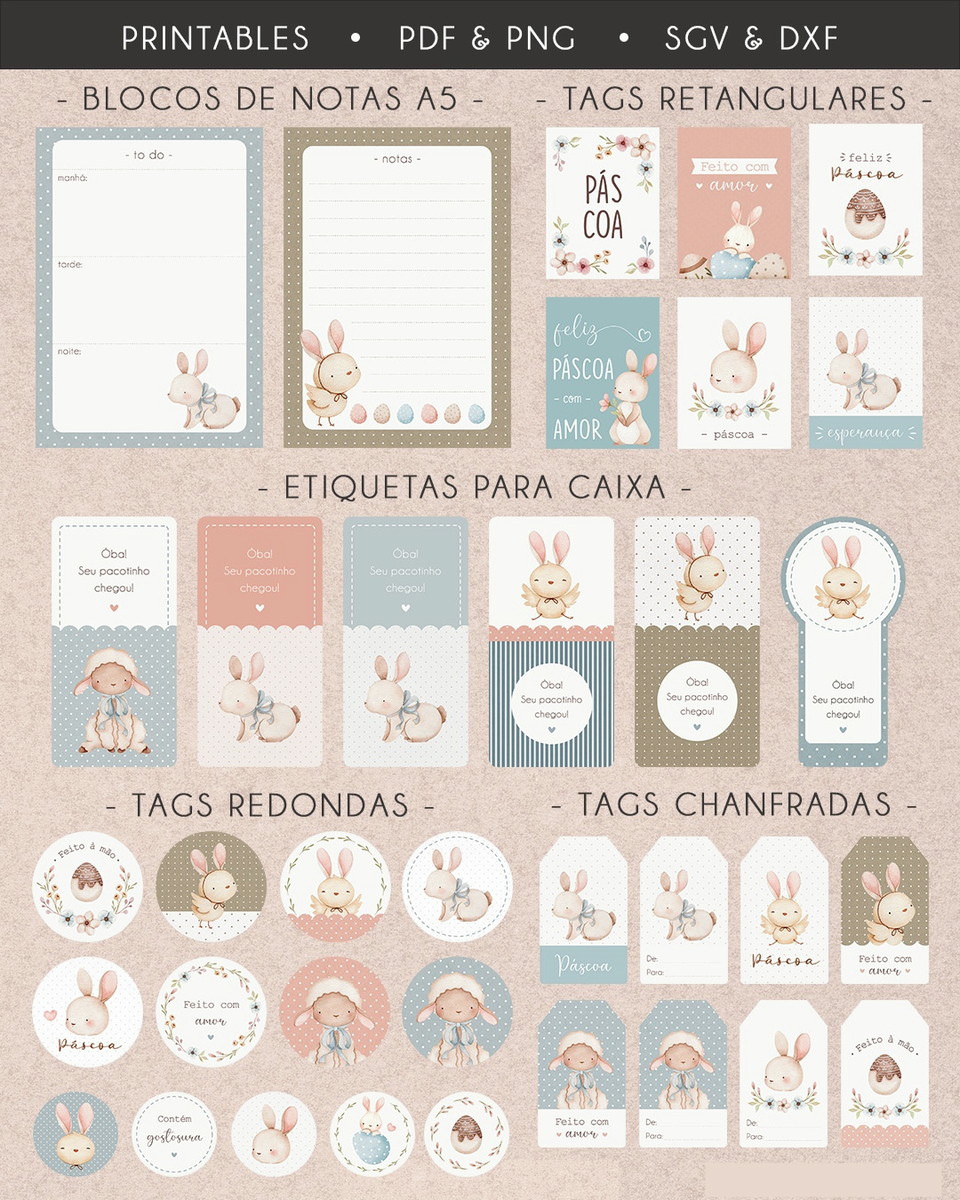 Kit Digital - Tags Feliz Páscoa Aquarela