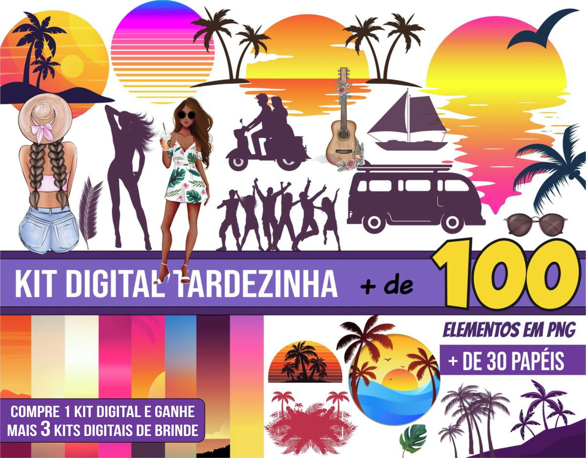 Kit Digital Tardezinha Png-verão + 3 Kits de Brinde