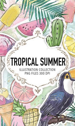 KIT DIGITAL TROPICAL AQUARELA