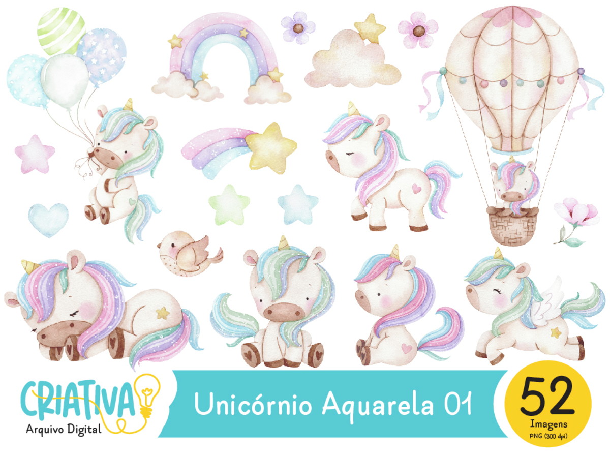 Kit Digital - Unicórnio Aquarela 01