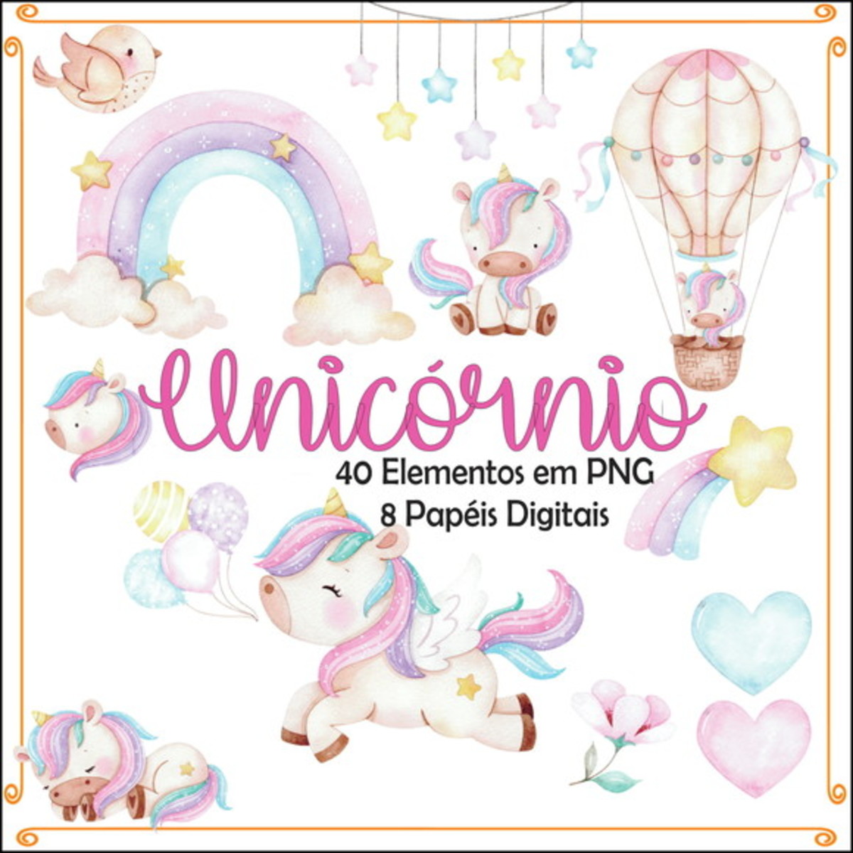 Kit Digital Unicornio Aquarela 1