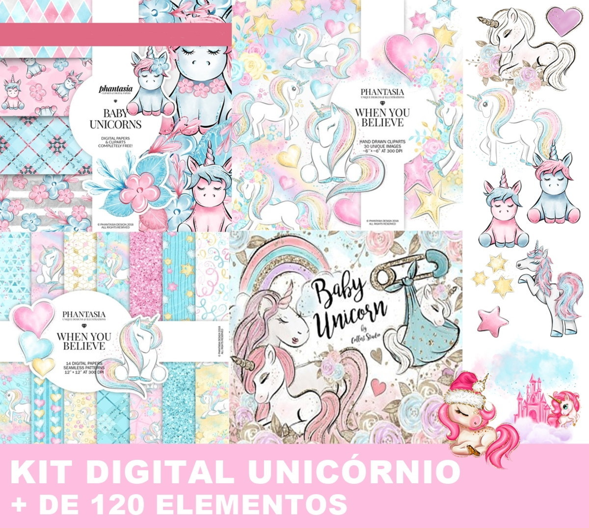 Kit Digital Unicornio Aquarela 2