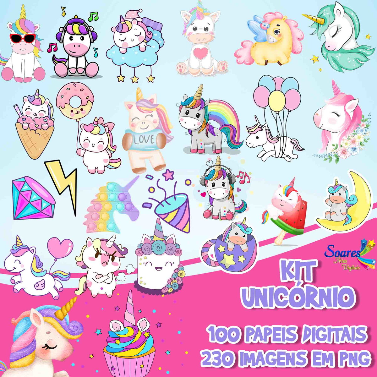 Kit Digital Unicórnio + Brindes