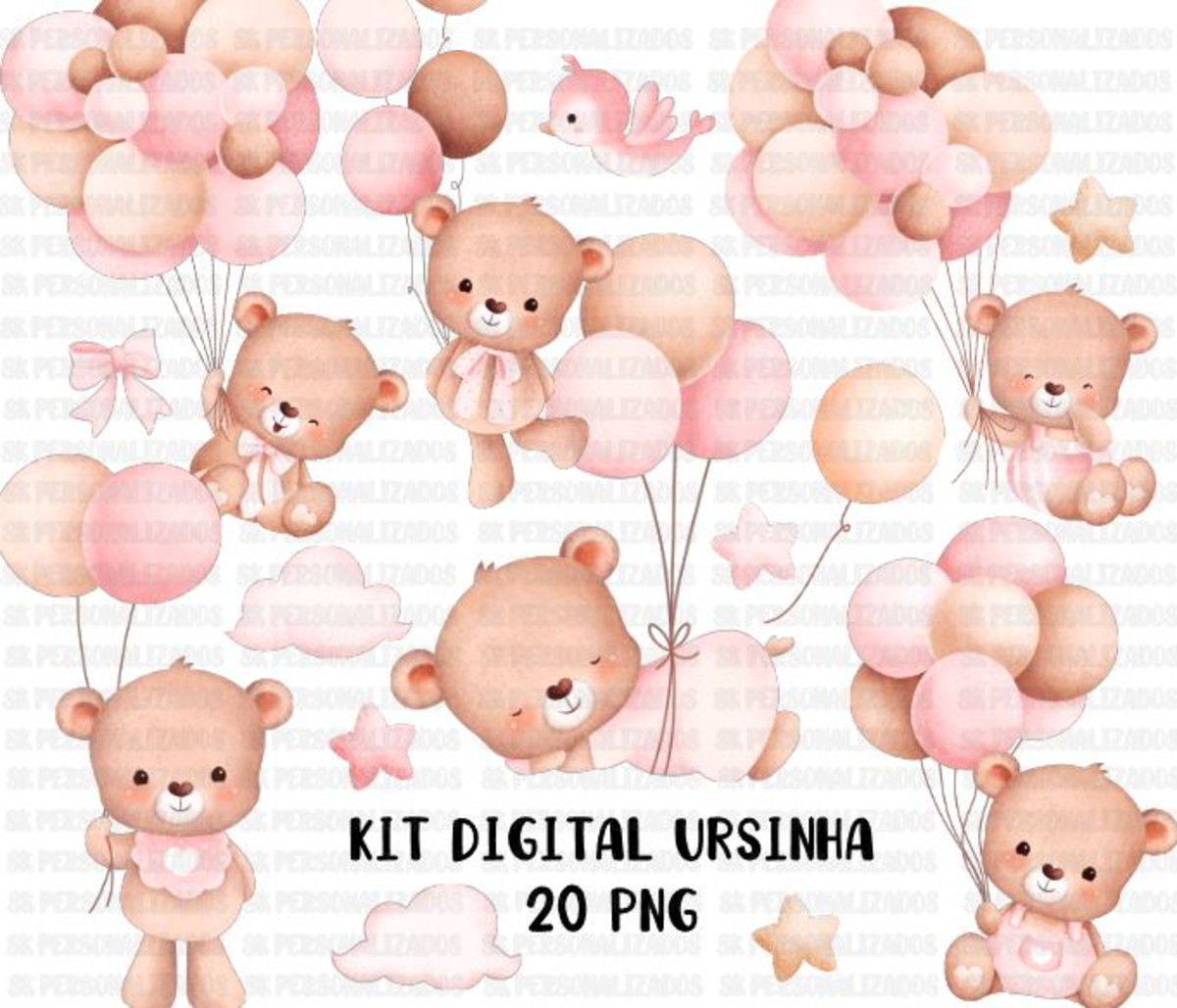 Kit Digital Ursinha Aquarela #1371#