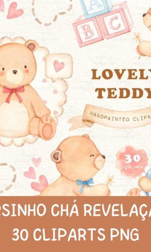 Kit Digital Ursinho Aquarela Premium - Lovely Teddy
