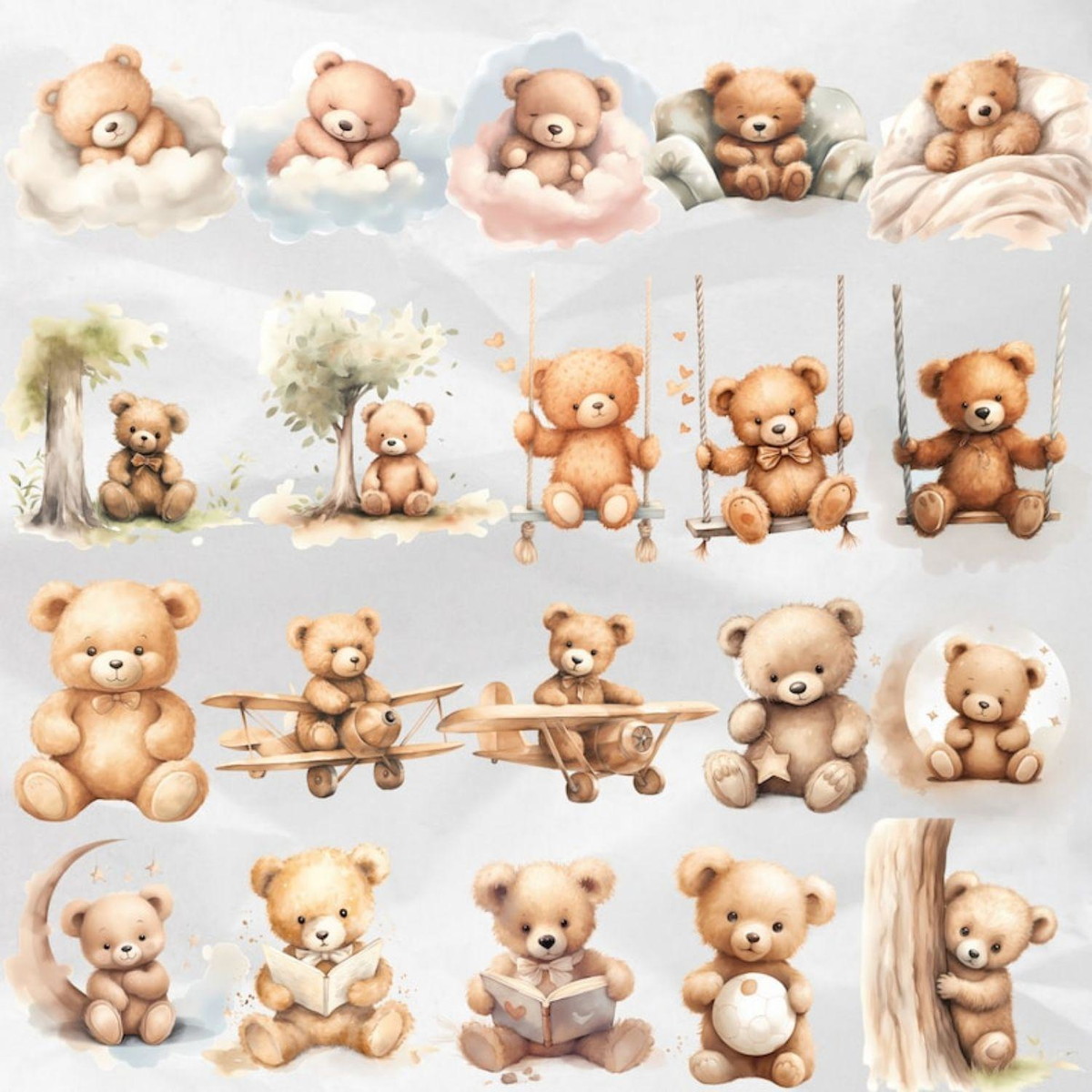 Kit Digital Ursinho Cute Aquarela Premium - Cute Teddy Bear - Imagem 3