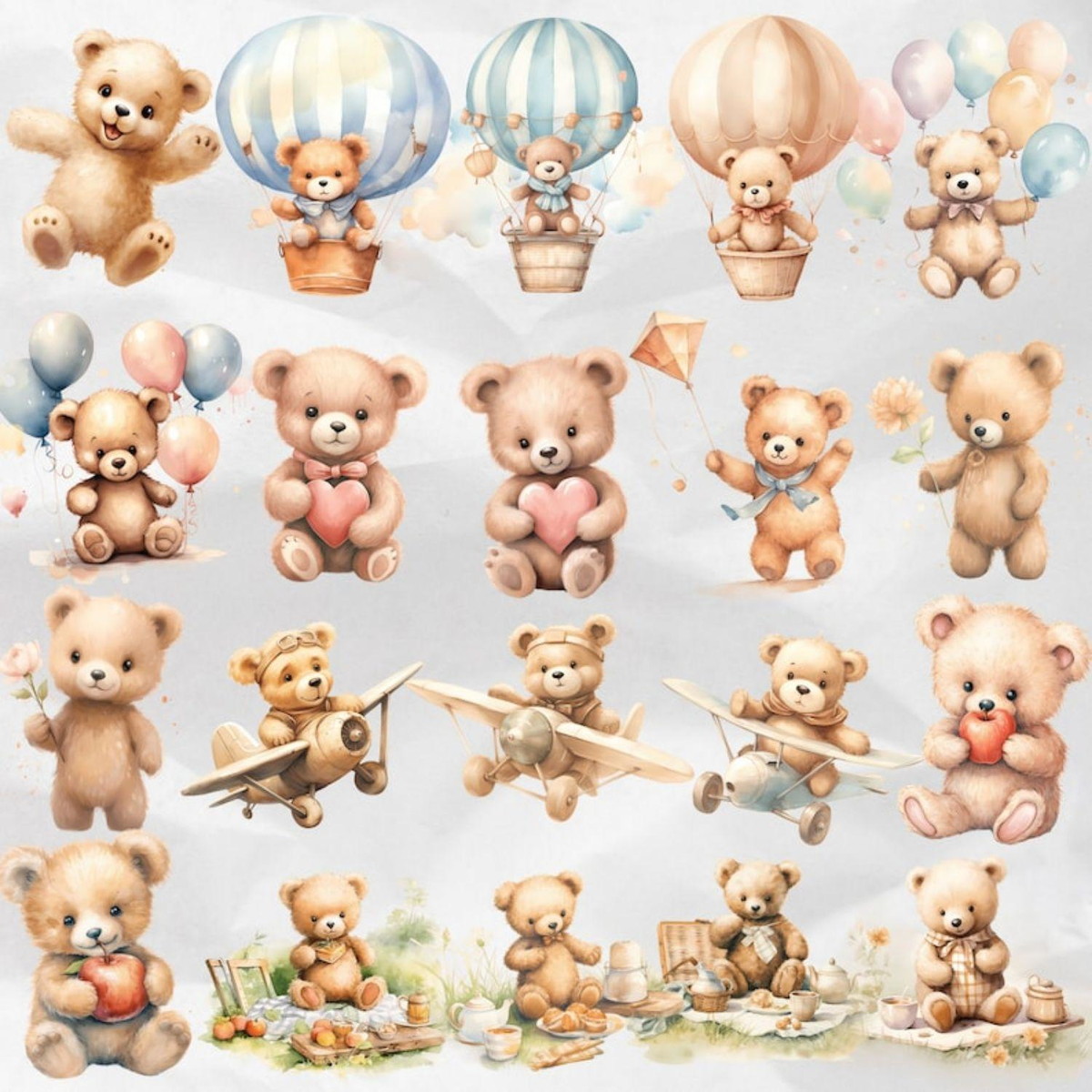 Kit Digital Ursinho Cute Aquarela Premium - Cute Teddy Bear - Imagem 4