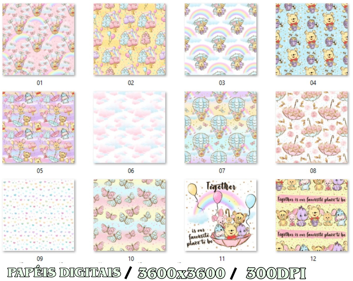 Kit Digital Ursinho Pooh Aquarela Cute - Imagem 3