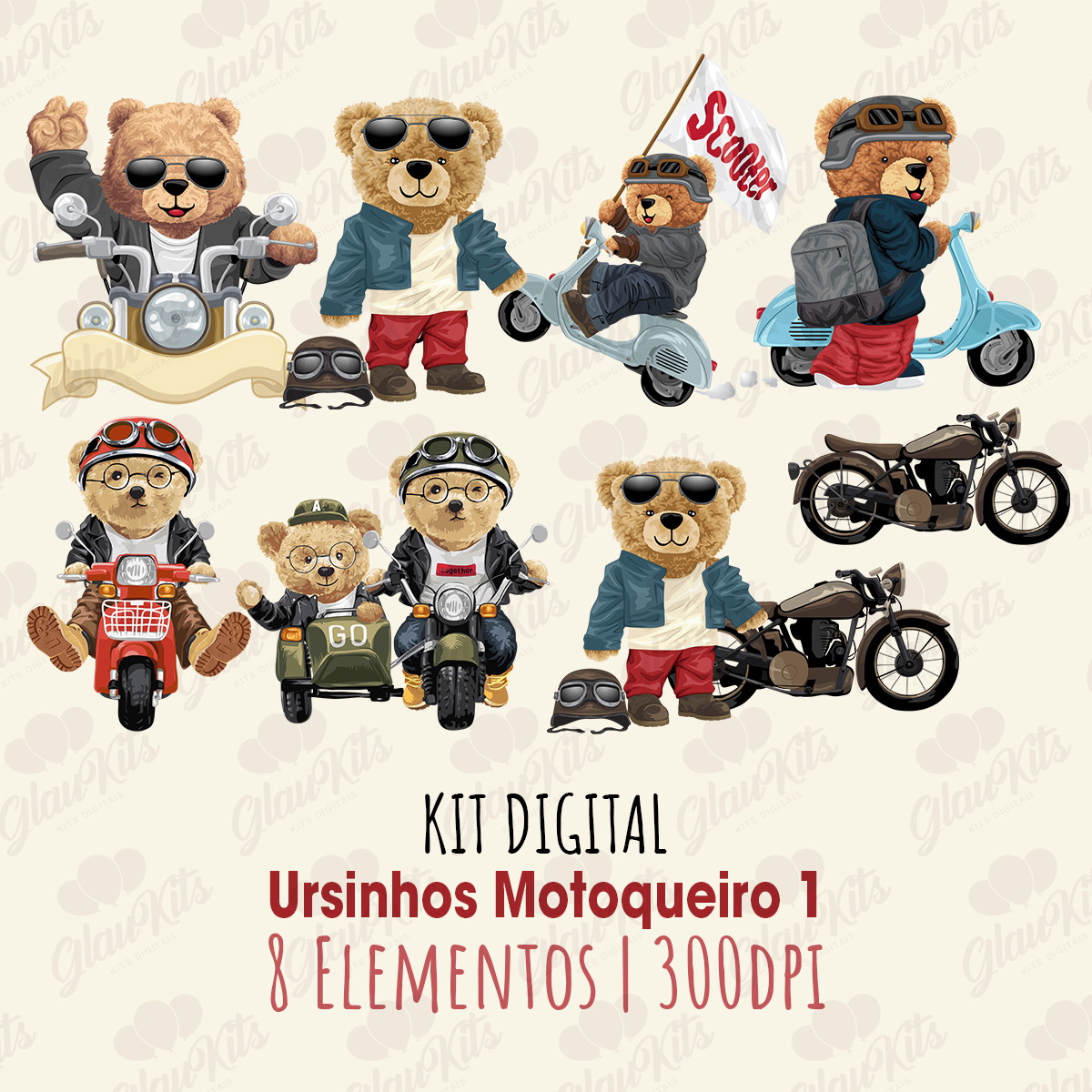 Kit Digital Ursinhos Motoqueiro 1
