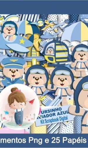 Kit Digital - Urso Aviador Azul Marinho