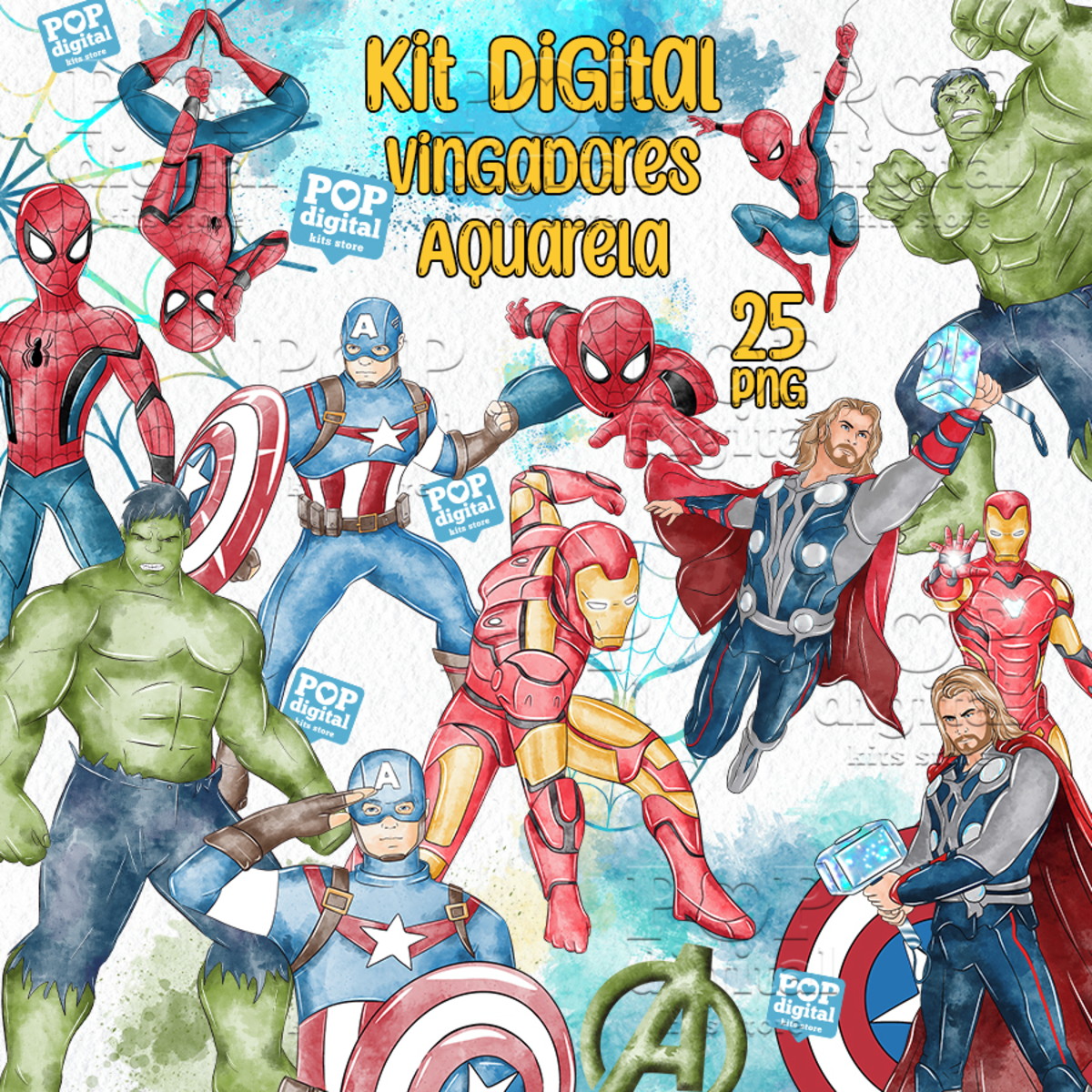 Kit Digital Vingadores Aquarela