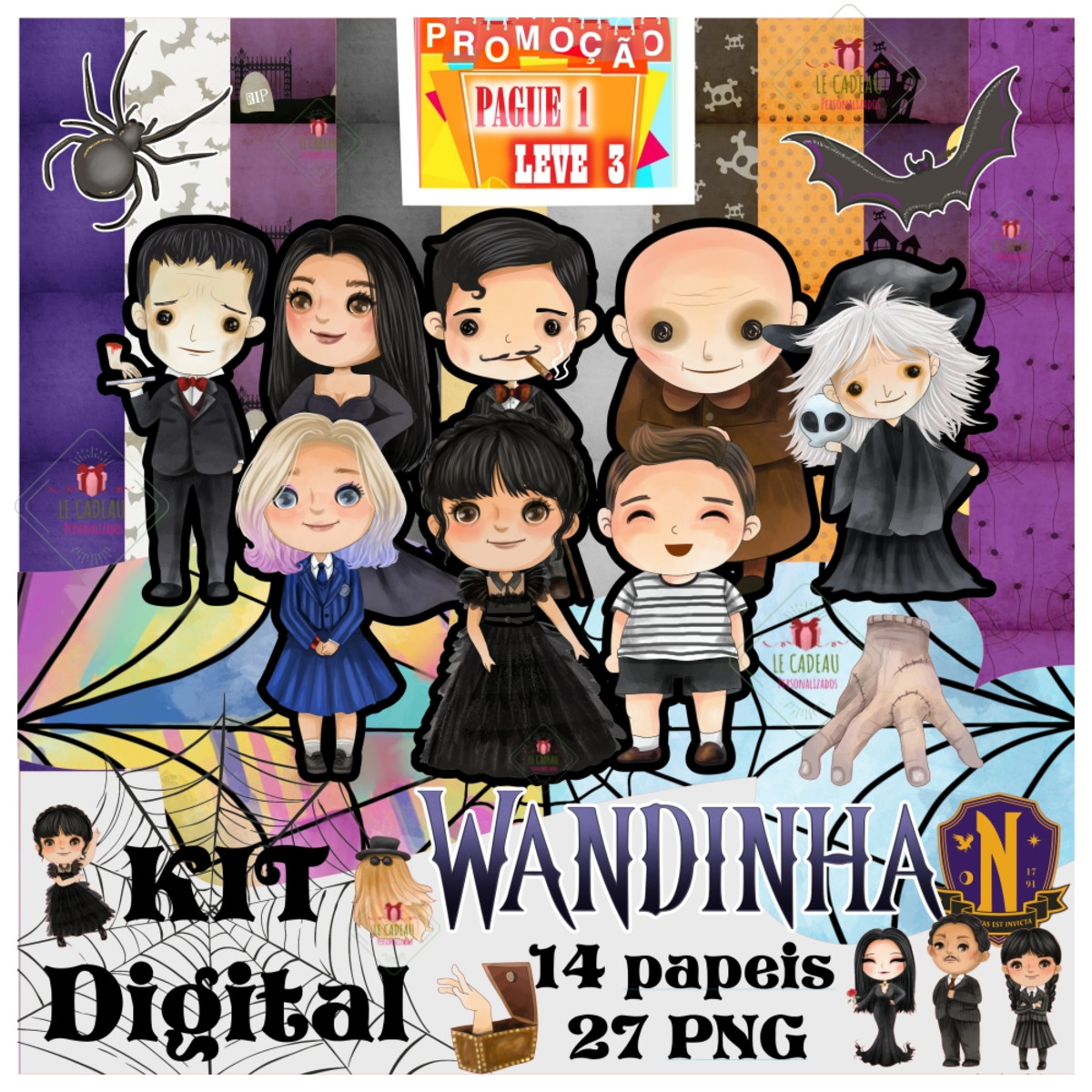 Kit Digital Wandinha Wednesday Familia Addams Cute Baby - Imagem 3