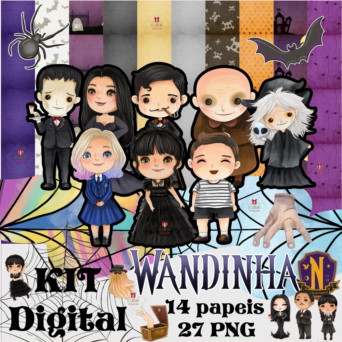 Kit Digital Wandinha Wednesday Familia Addams Cute Baby - Imagem 2