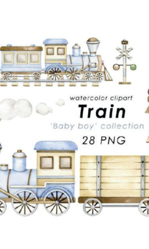 Kit Digital Aquarela - Trem