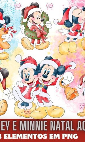 Kit Mickey e Minnie Natal Aquarela