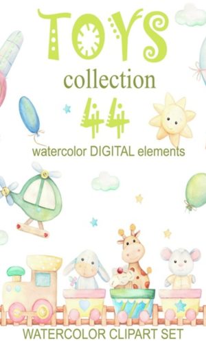 Kit Papel Digital brinquedos aquarela