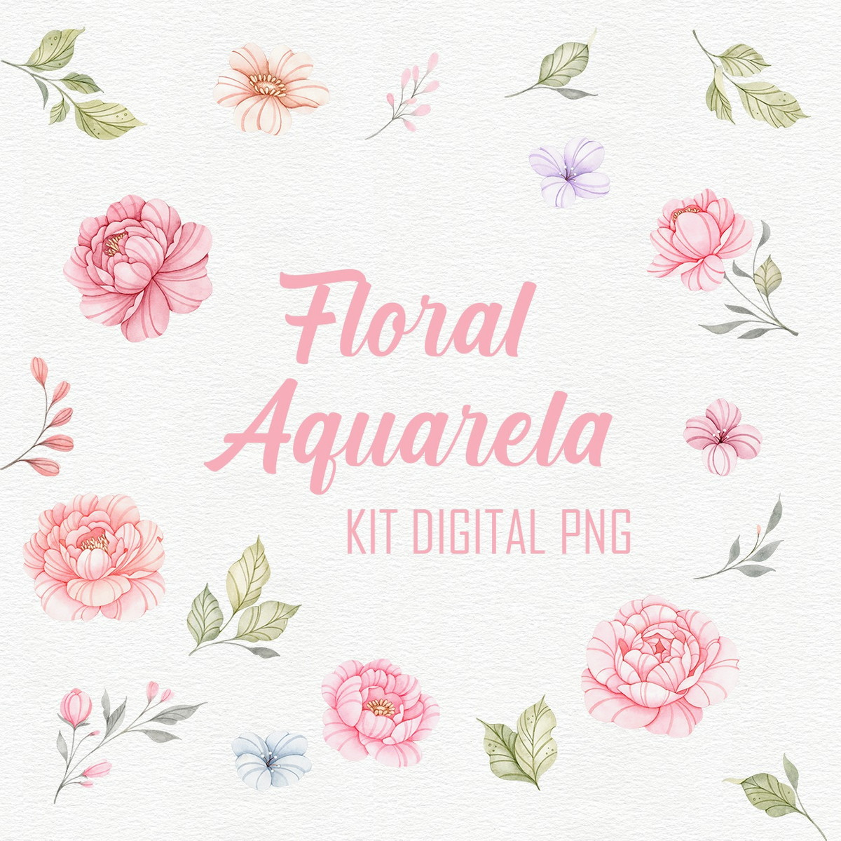 Kit Png Digital -floral Aquarela