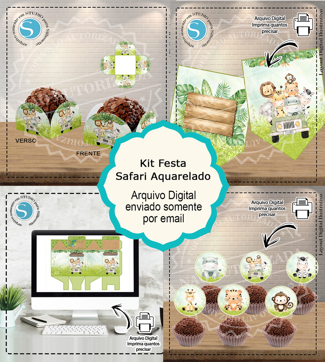 KIT SO UM BOLINHO SAFARI AQUARELADO - ARQUIVO DE CORTE