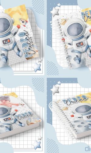 Livro do Bebê + Caderneta Saúde Astronauta Aquarela -Digital