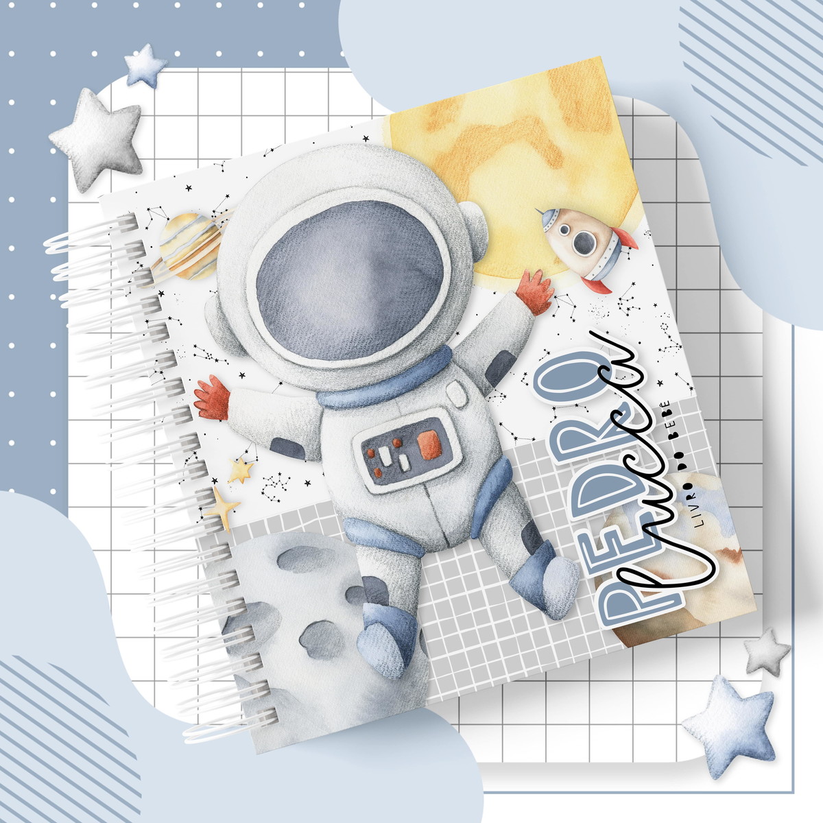 Livro do Bebê + Caderneta Saúde Astronauta Aquarela -Digital - Imagem 3