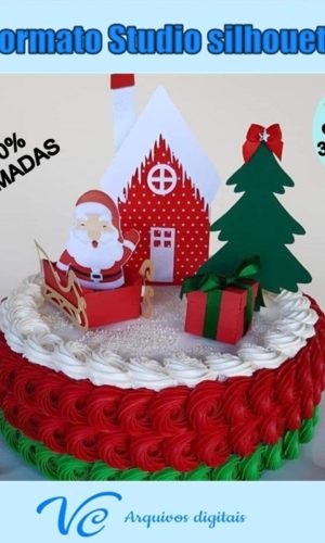M114- Arquivo corte Topo de bolo Natal Treno Papai Noel -07