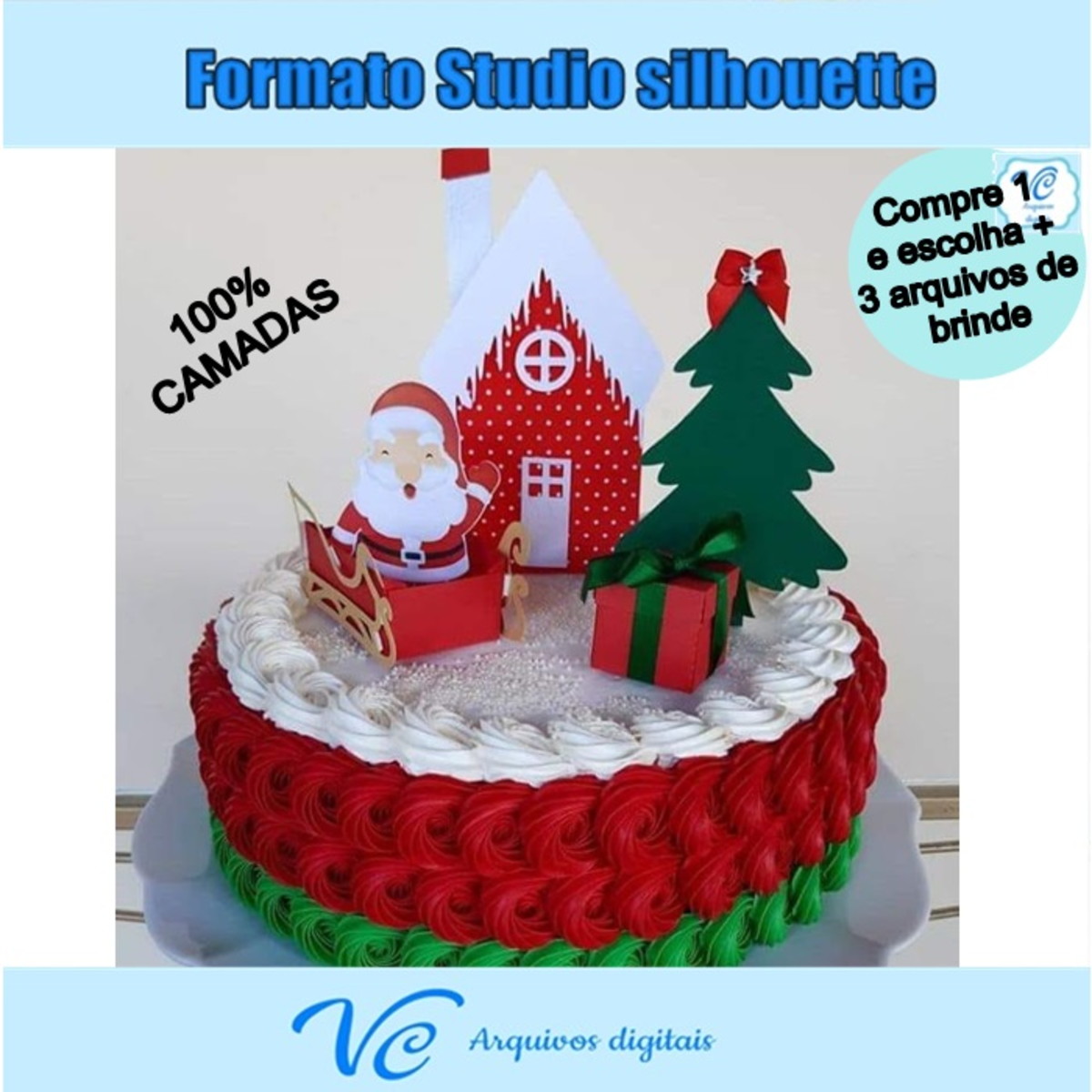 M114- Arquivo corte Topo de bolo Natal Treno Papai Noel -07