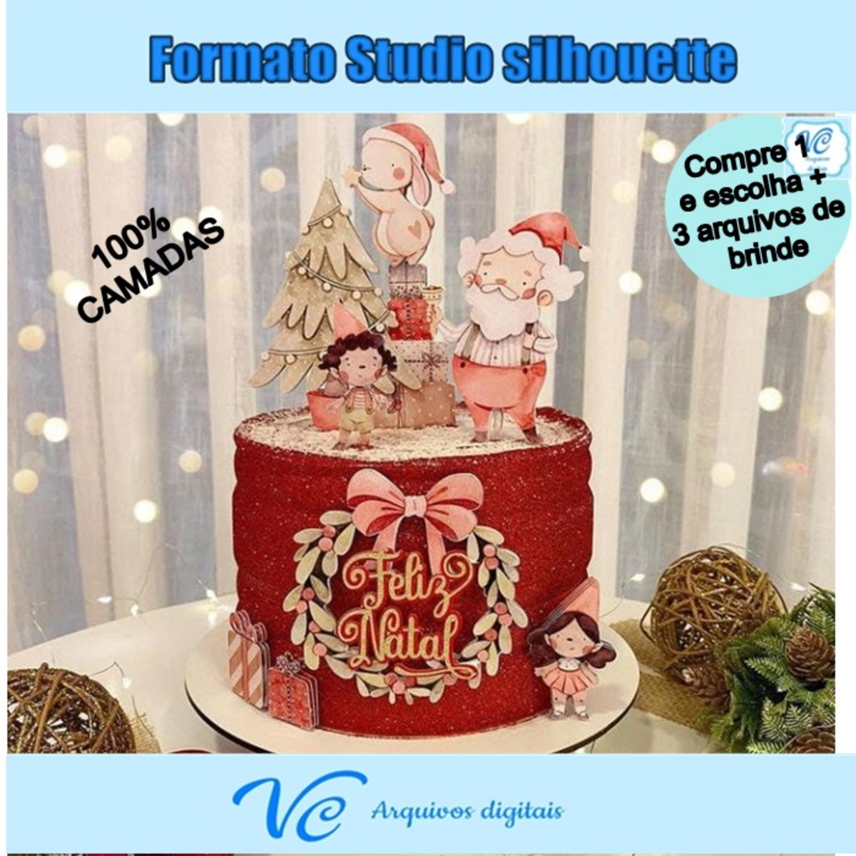 M121- Arquivo Corte Topo de bolo Natal Aquarelado -02