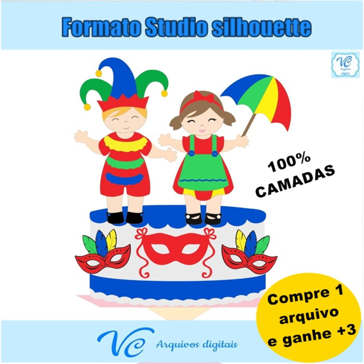 M140- Arquivo de corte Topo de Bolo Carnaval Casal