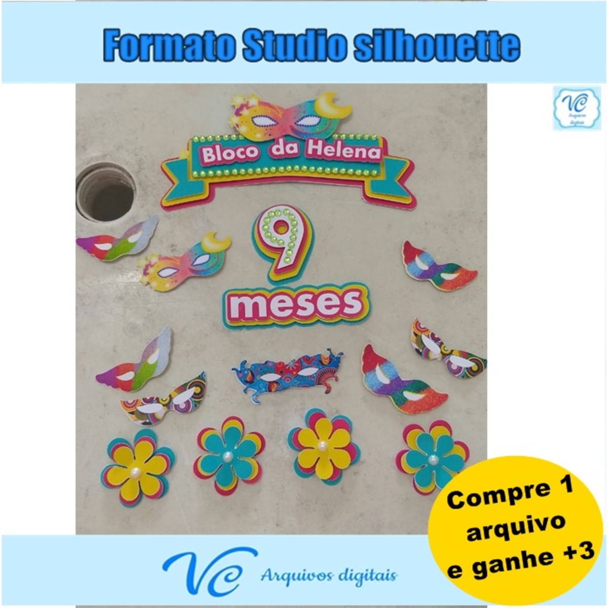 M154- Arquivo de corte Topo de Bolo Carnaval Mascaras 04
