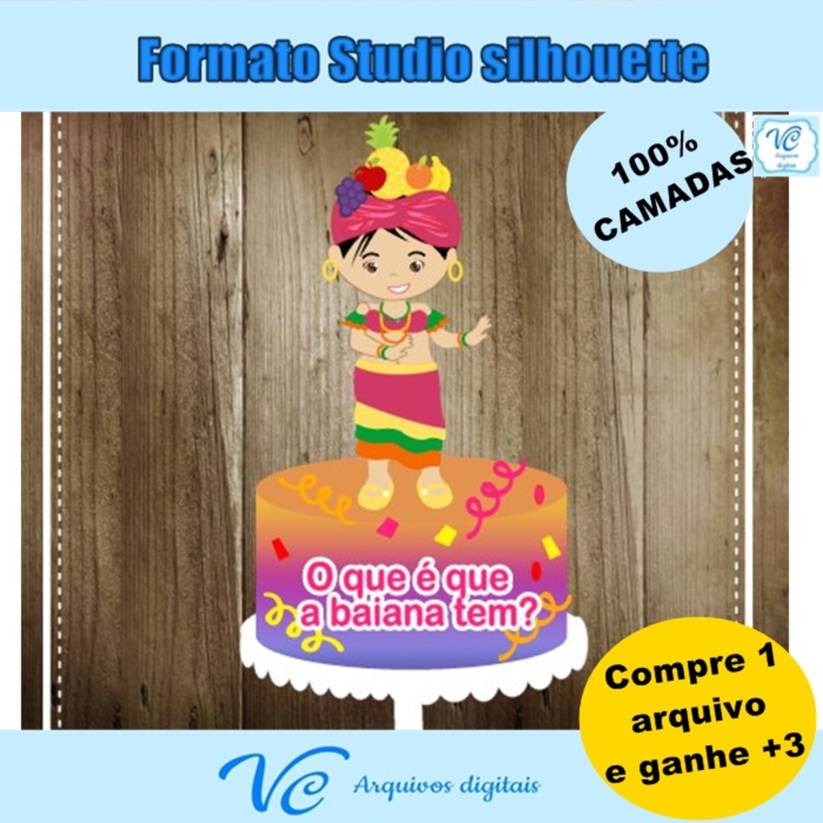 M166- Arquivo de corte Topo de Bolo Carnaval Baianas