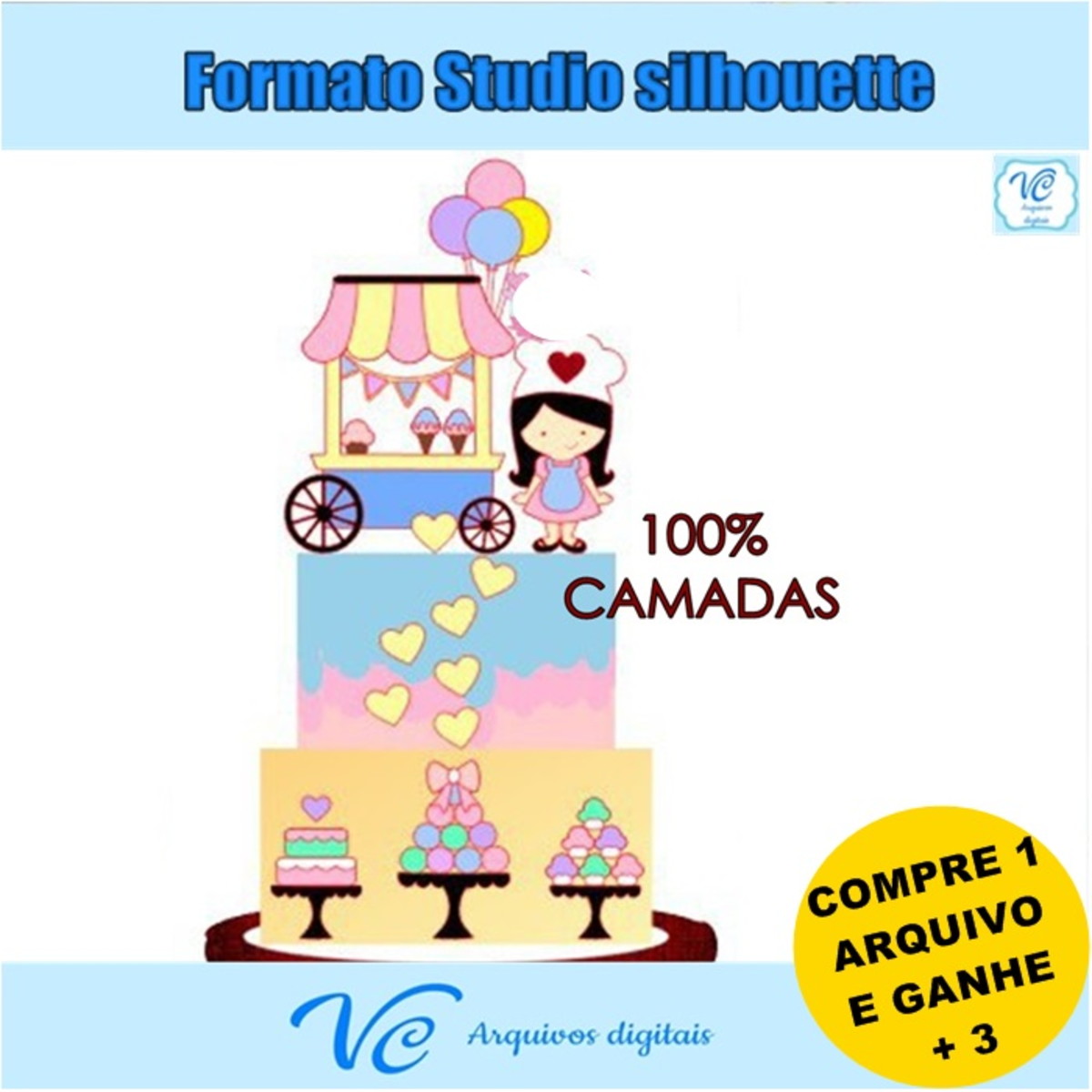 M291- Arquivo DE CORTE Topo de bolo Doces e Sorvete