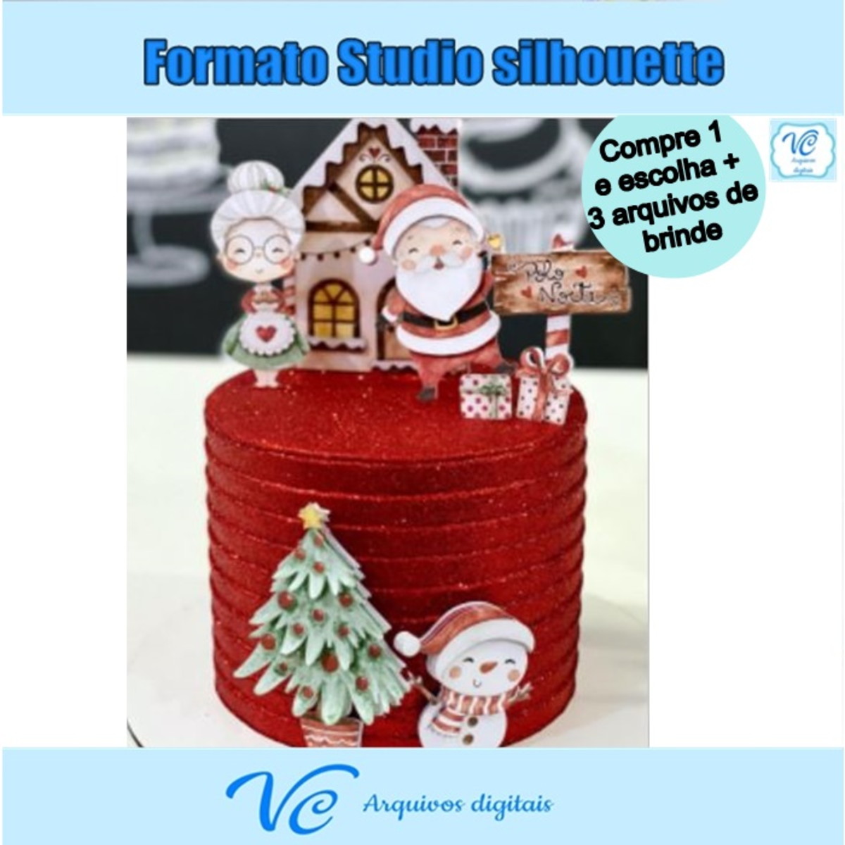 M80- Arquivo Corte Topo de bolo Natal Aquarelado