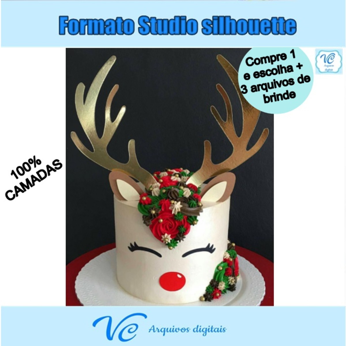 M92- Arquivo Topo de bolo Natal RENA 02 STUDIO