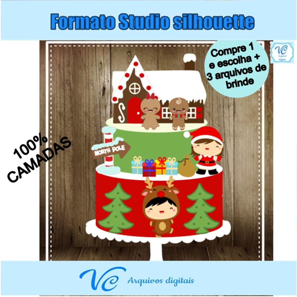 M96- Arquivo corte Topo de bolo Natal Crianças -01 STUDIO
