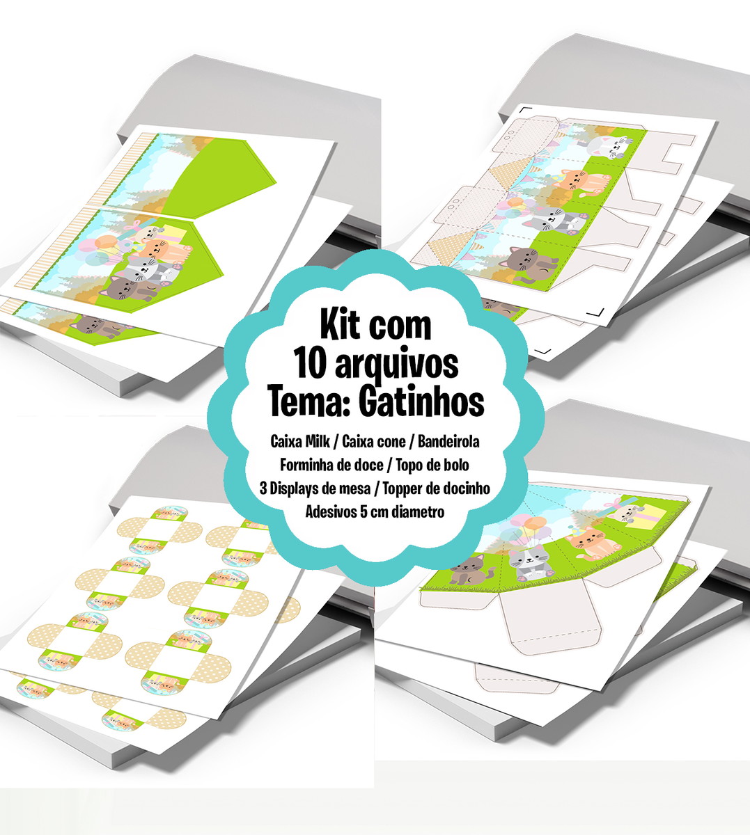 Mega Kit 10 Arquivos Gatinhos Aquarelado - Arquivo Digital