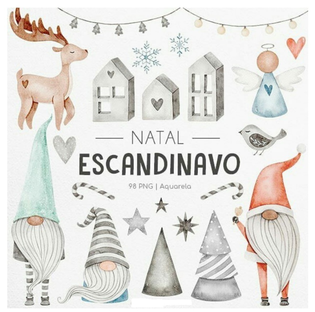Natal Escandinavo Aquarela Kit Digital