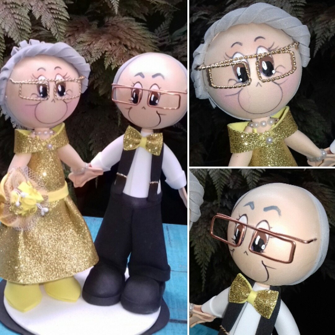 Noivinhos * Topo de Bolo * Bodas de Ouro - Imagem 3