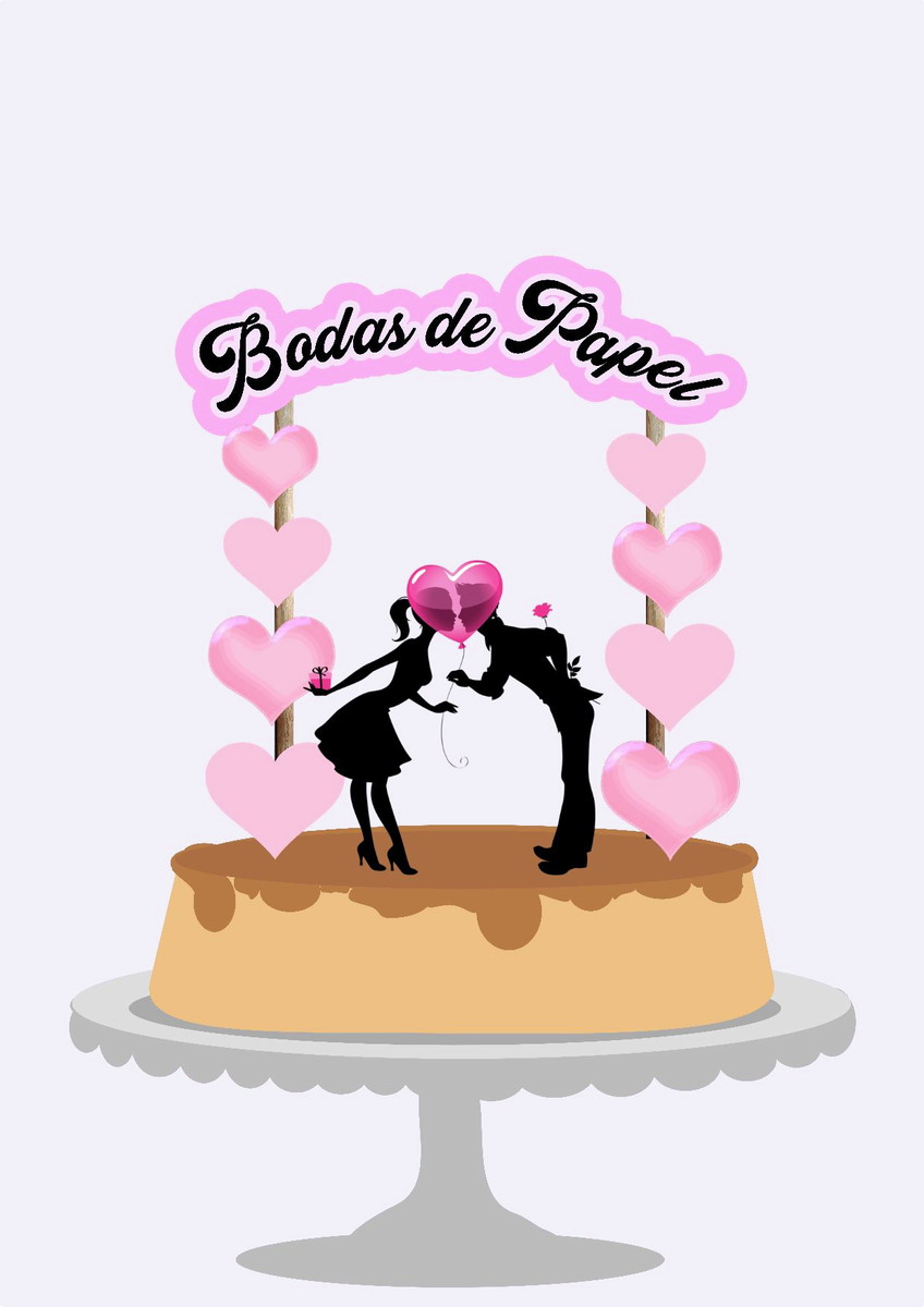 Pague 1 e Leve 2 Topo Bolo Bodas de Papel Arquivo de Corte