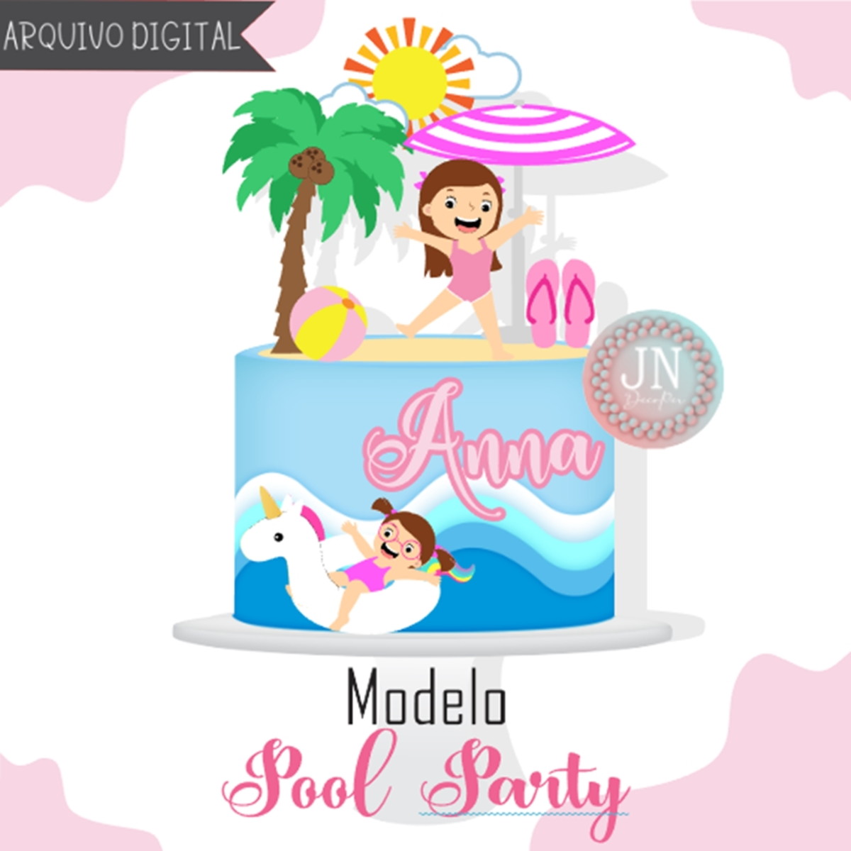 Pool Party Menina -arquivo Digital para Corte - Topo de Bolo