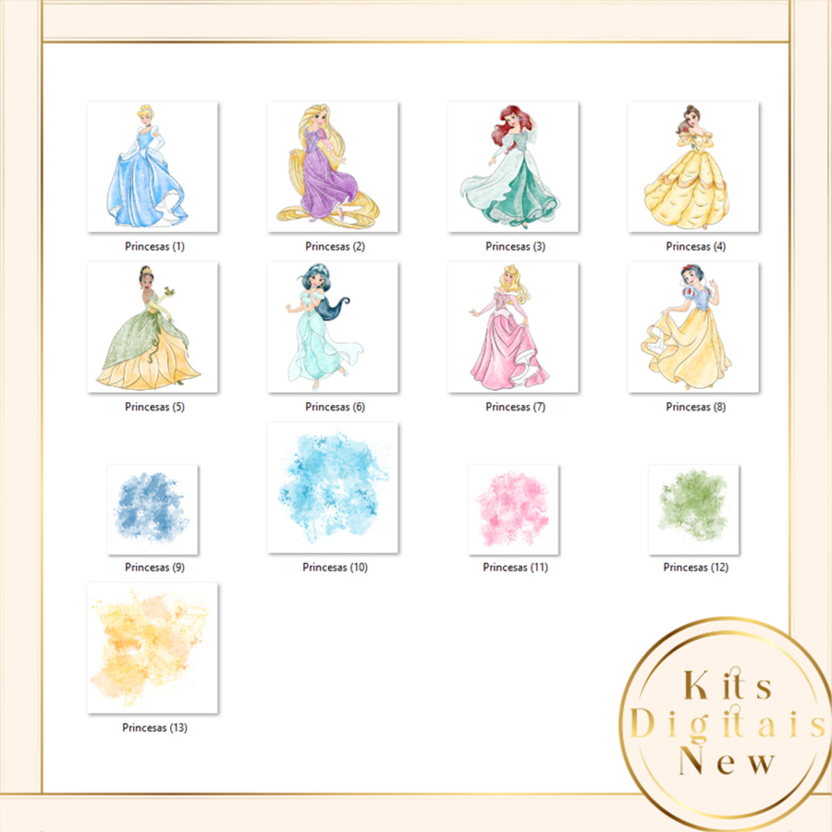 Princesas Aquarela Kit Digital - Imagem 2