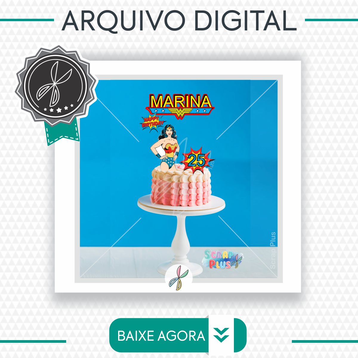 Ref:st07-005- Arquivo/corte-topo De Bolo Mulher Maravilha