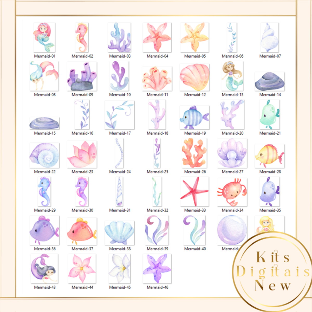 Sereia Aquarela Kit Digital - Imagem 2