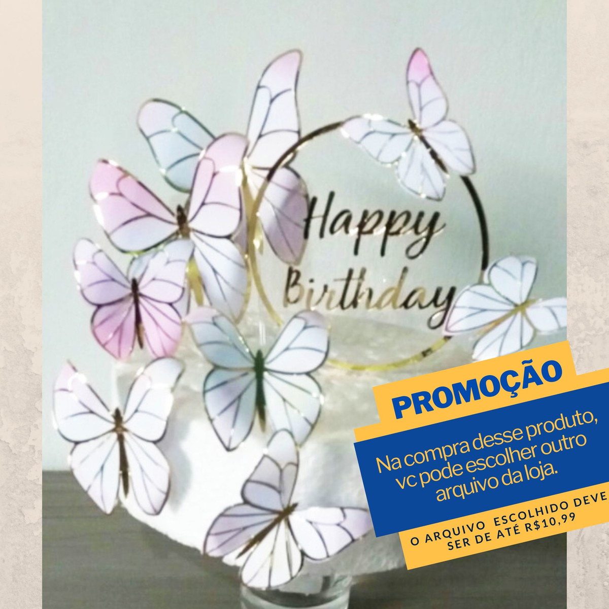Studio/pdf Arquivo de Corte Topo de Bolo Jardim Borboletas