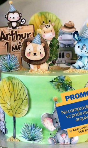 Studio/pdf Arquivo de Corte Topo de Bolo Safari Aquarela