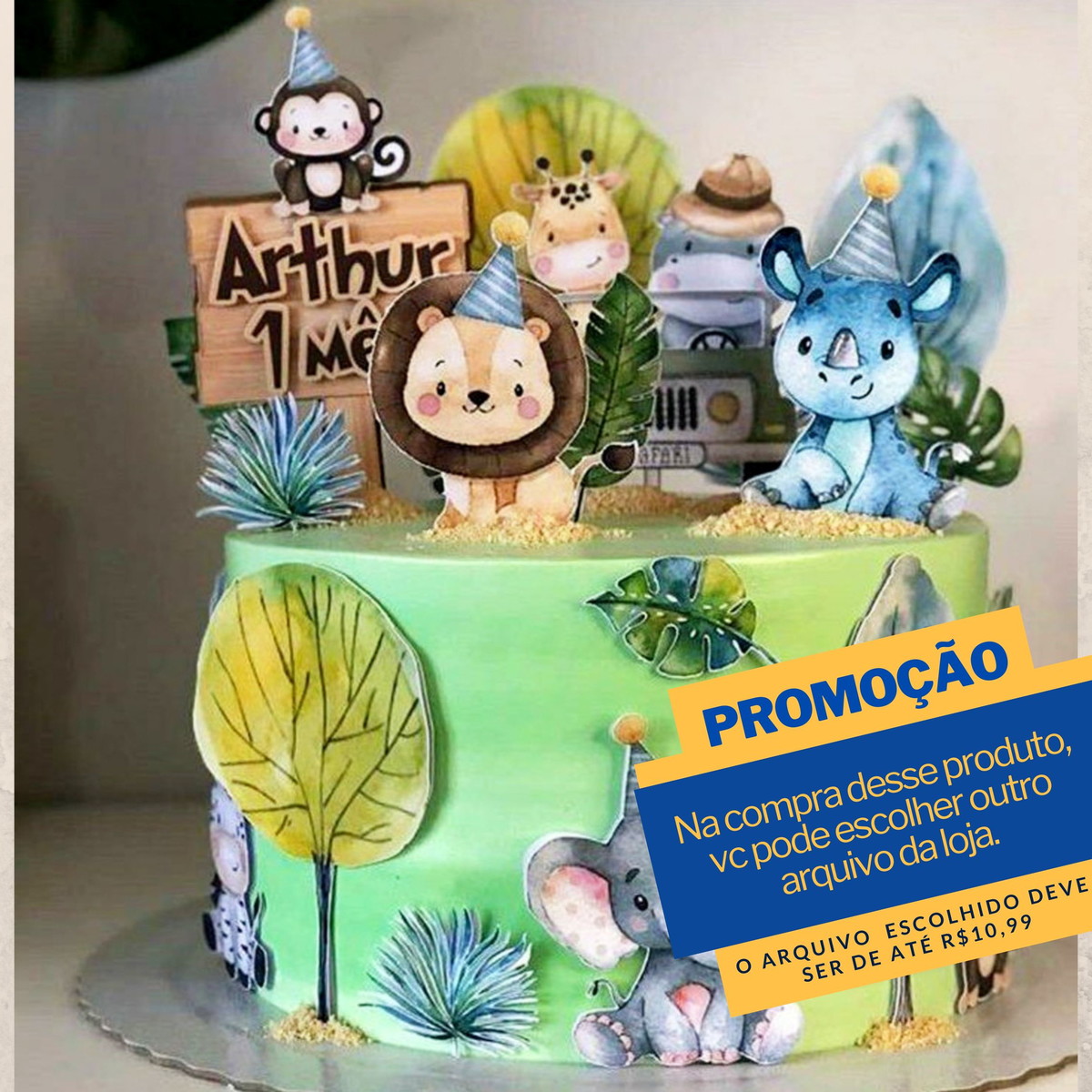 Studio/pdf Arquivo de Corte Topo de Bolo Safari Aquarela