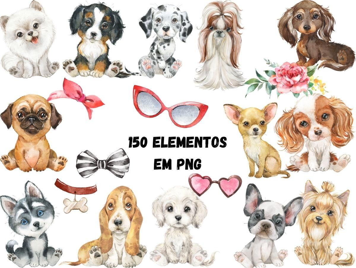 Super Kit Dogs Aquarela - Arquivo Digital